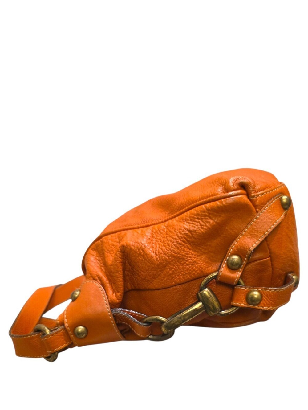 Toscani Made in Italy Genuine Leather Orange Hobo Shoulder Bag Slouchy Purse - Picture 9 of 16